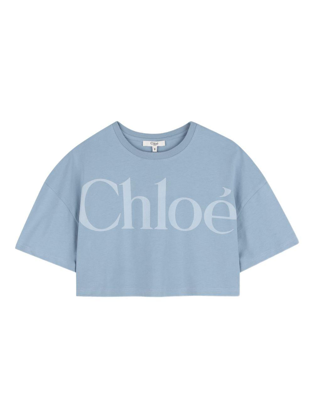 T-shirt per bambina Chloé Kids azzurra con taglio crop C20859 821 CHLOE' KIDS 