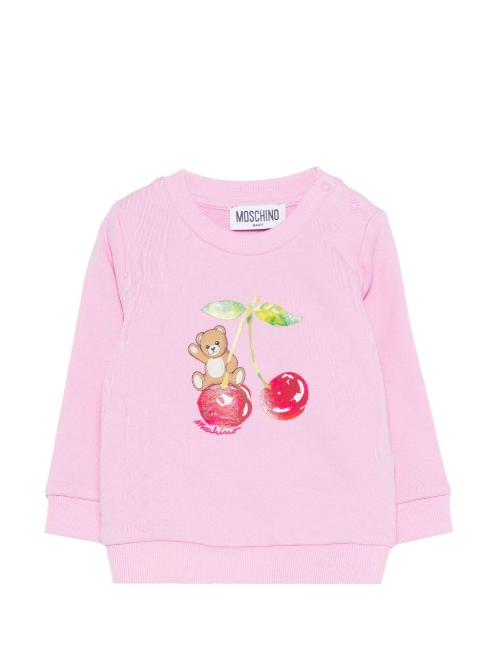 Felpa per neonata Moschino Kids rosa con stampa Teddy sul davanti MGF02KLCA52 51473 MOSCHINO KIDS 