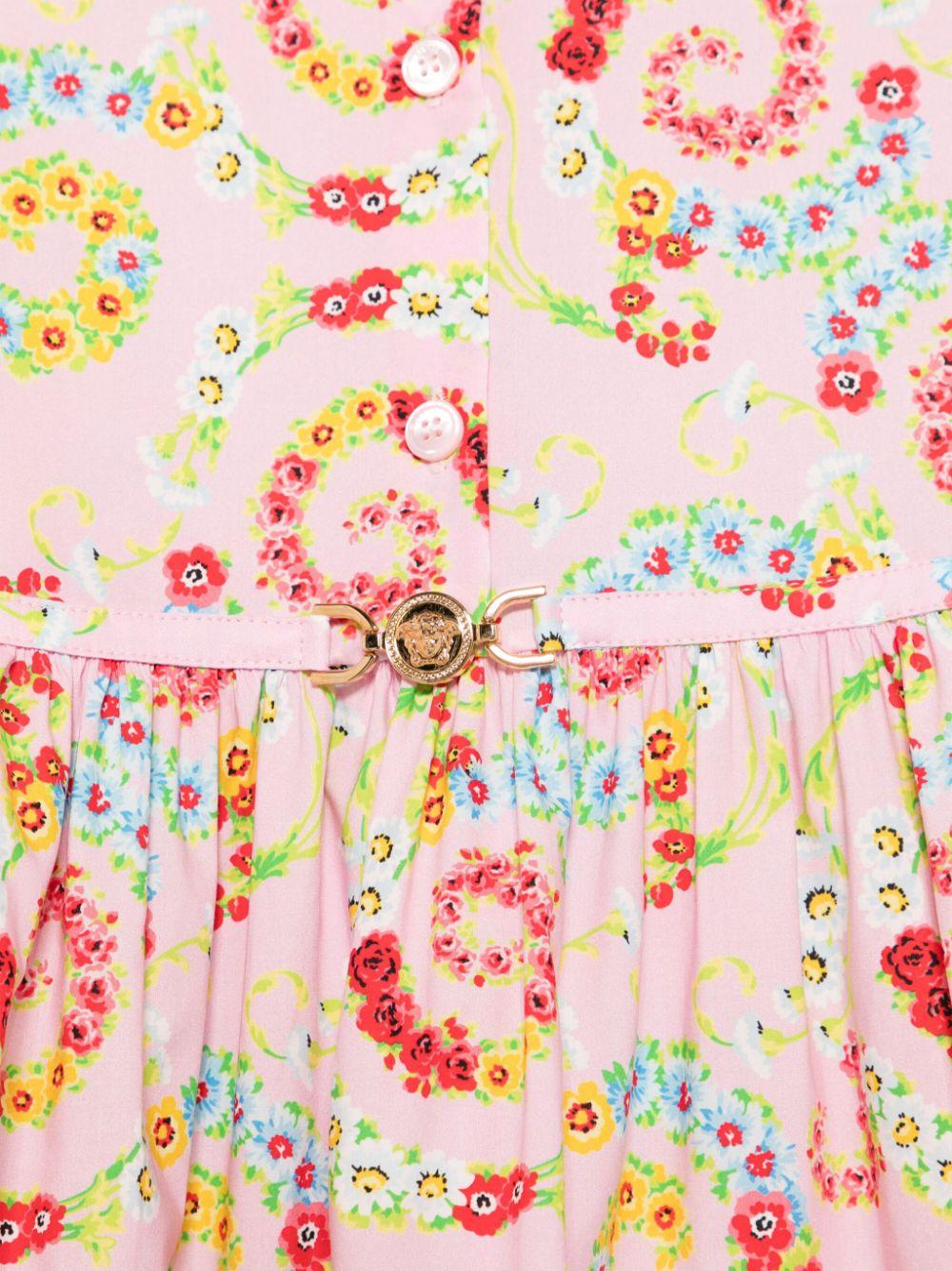 Abito con stampa floreale per bambina Versace Kids rosa con chiusura laterale nascosta 10181421A13110 5PC00 VERSACE KIDS 