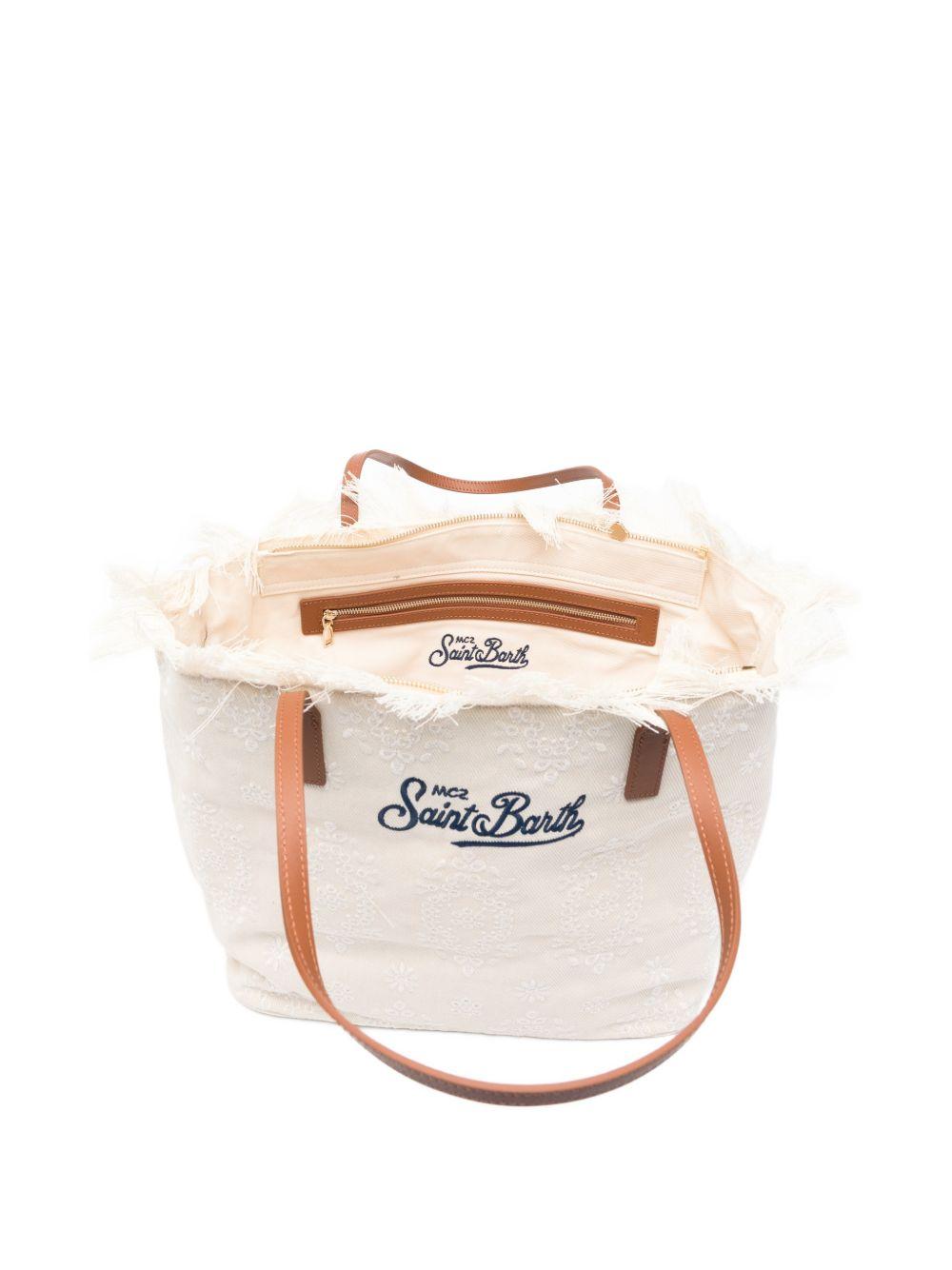 Borsa tote City Regular in Canvas MC2 Saint Barth bianco con frange CBF0001 01034L MC2 ST. BARTH KIDS 
