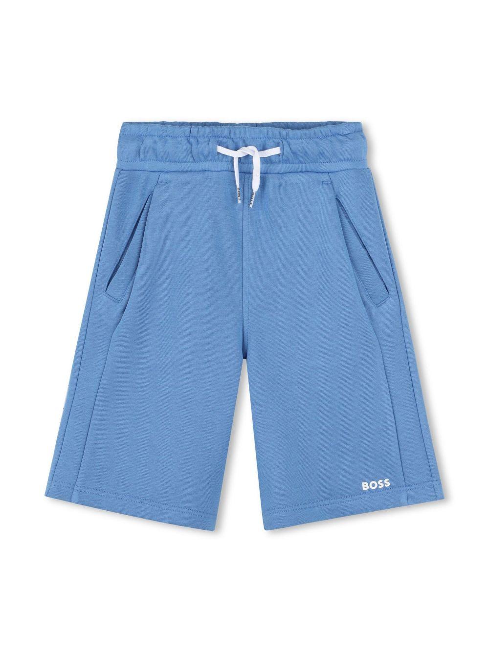 Shorts sportivi con stampa per bambino BOSS Kidswear blu con trama effetto lana J51993 84B BOSS KIDS 