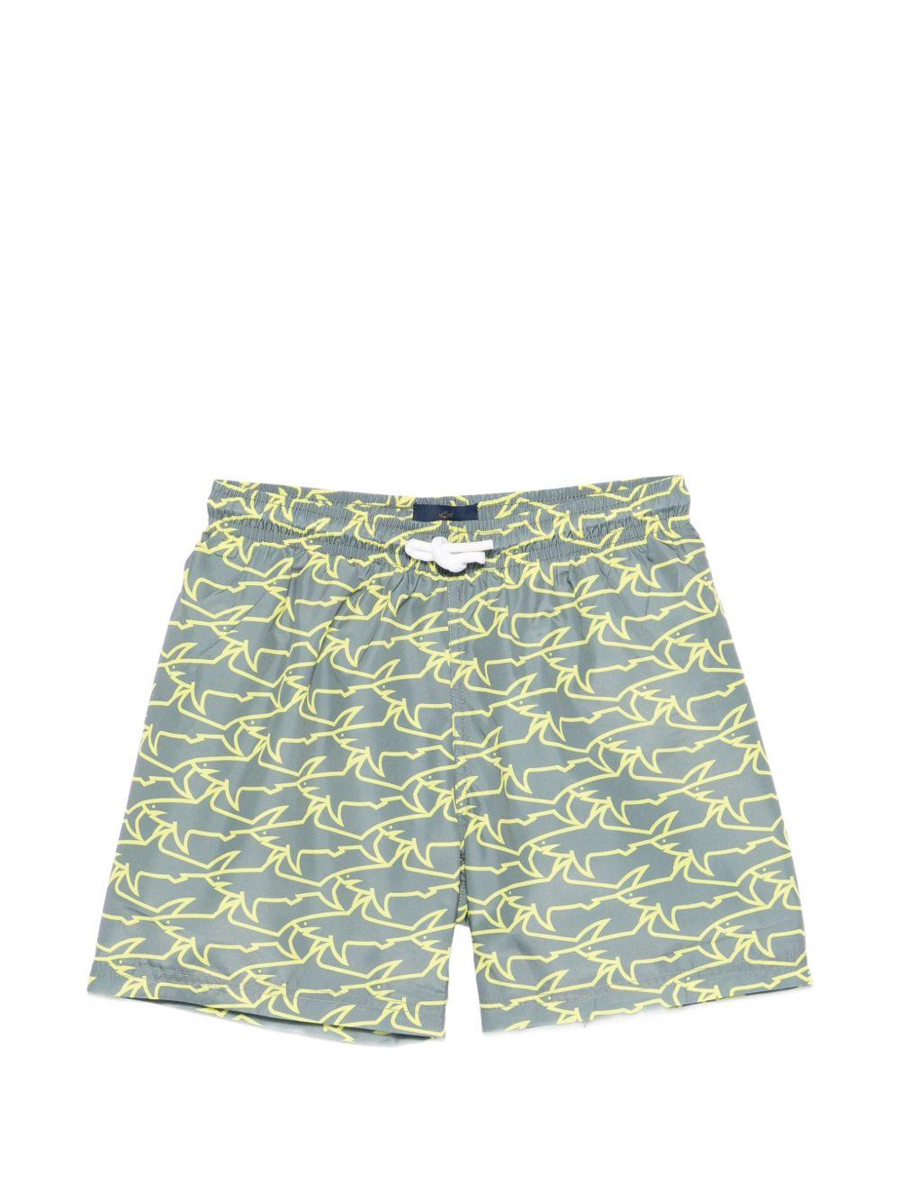 Costume per bambino Paul & Shark Kids verde con stampa squali all-over WUL002LKB03 30715 PAUL & SHARK KIDS 