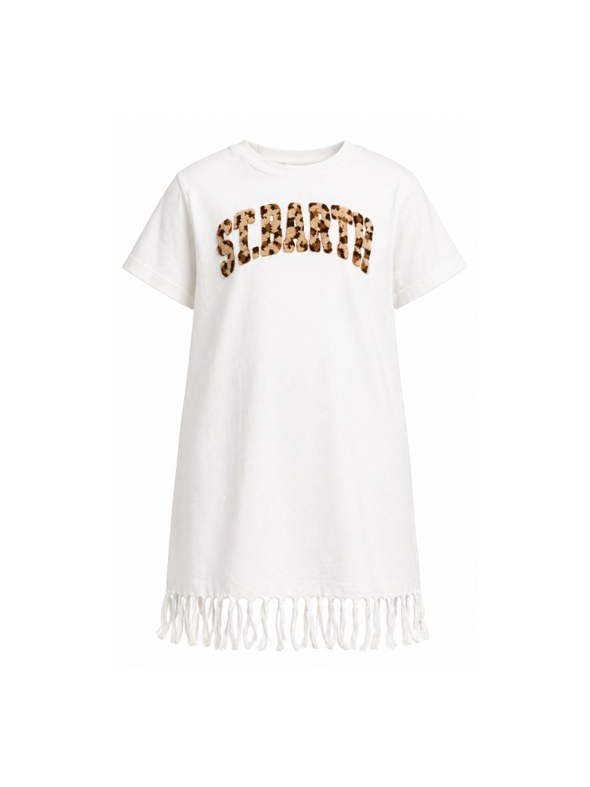 Abito per bambina MC2 Saint Barth Kids bianca con stampa logo leopardato ABY0001 00957L MC2 ST. BARTH KIDS 