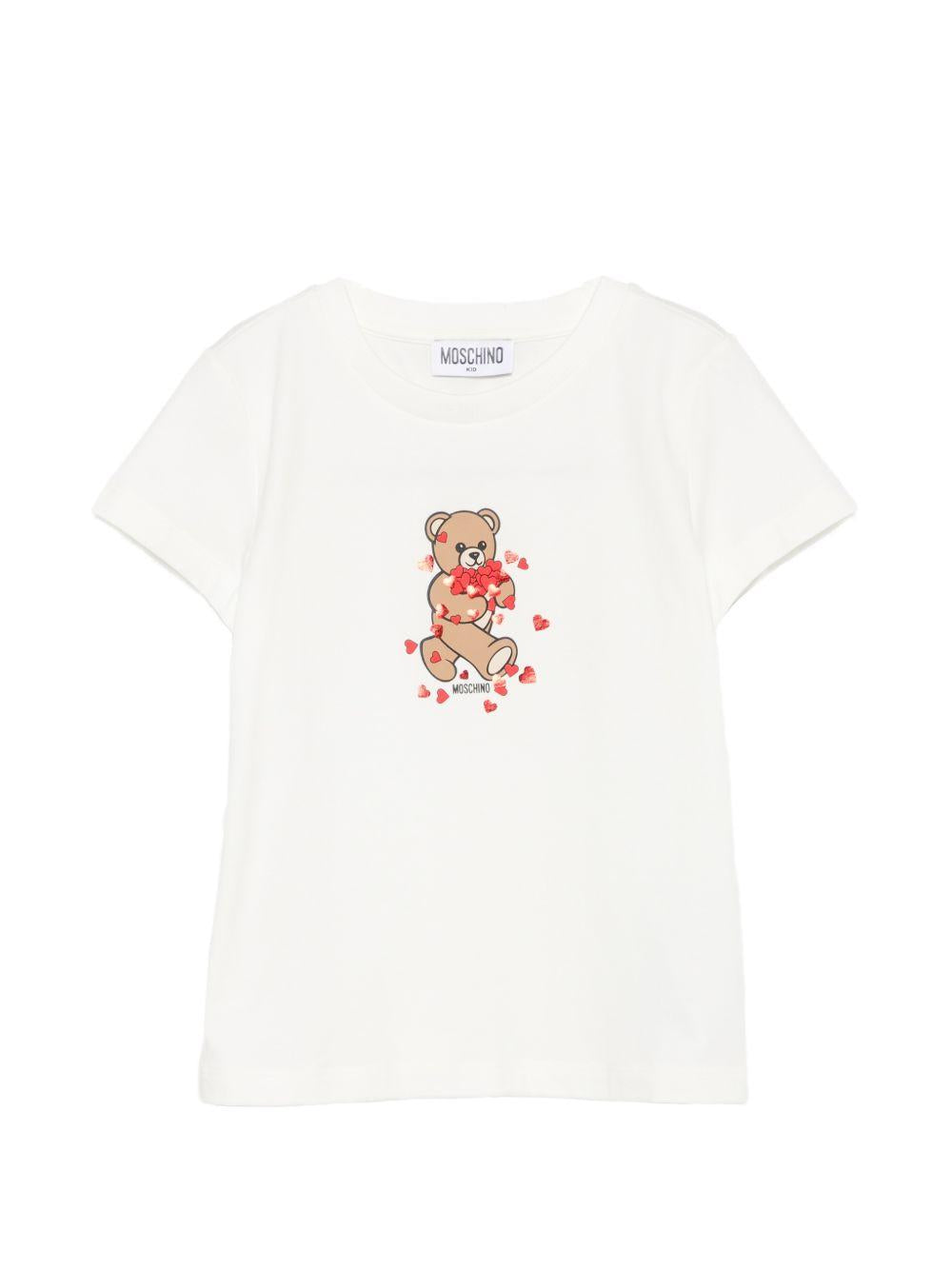 T-shirt per bambina Moschino Kids bianca con stampa grafica HIM06KLBA11 10063 MOSCHINO KIDS 