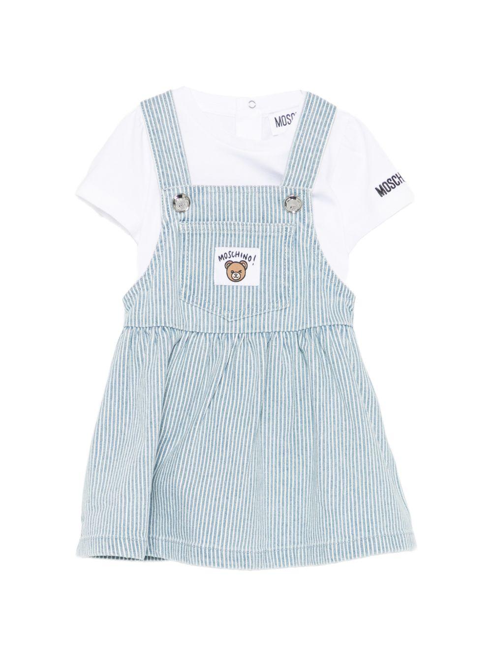 Set t-shirt e salopette per neonata Moschino Kids multicolor con Teddy sul davanti MDG01MLXE63 86816 MOSCHINO KIDS 