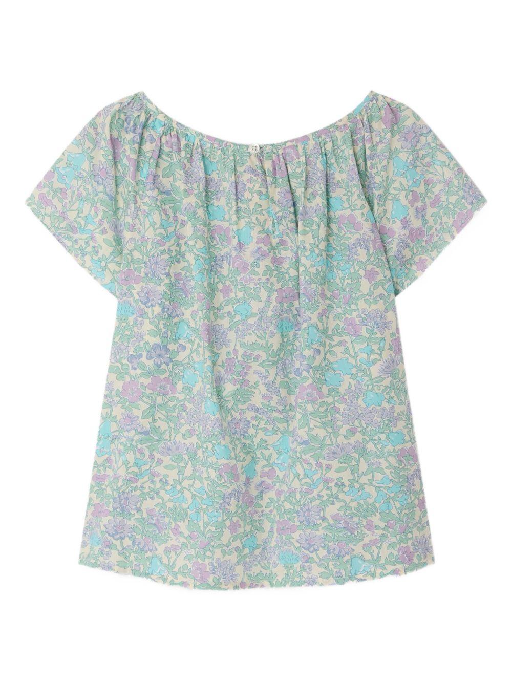 Blusa per bambina Bonpoint azzurro con motivo a fiori C06GBLW00005 556 BONPOINT KIDS 