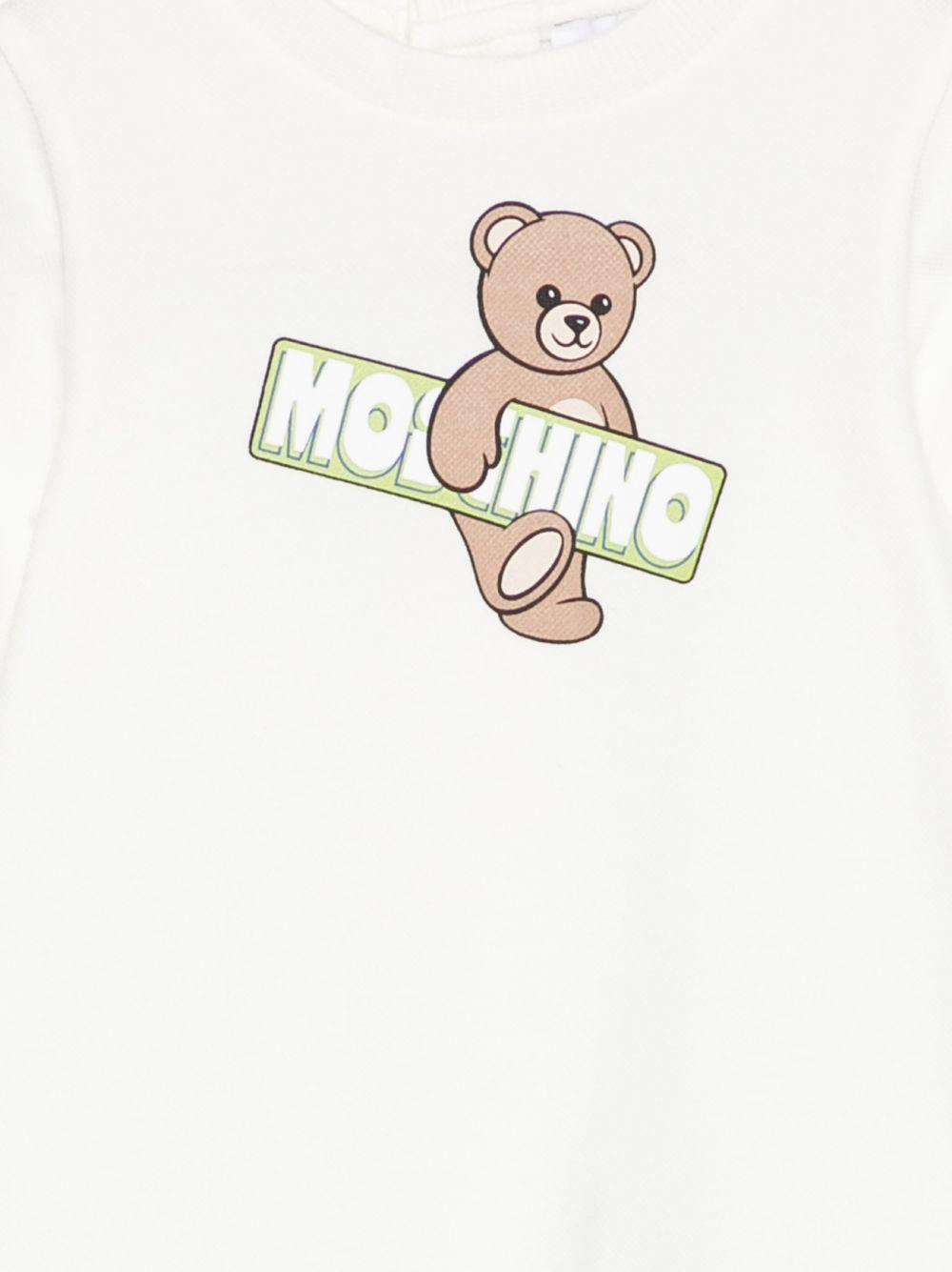 Pigiama per neonato Moschino Kids bianco con stampa Teddy MOY05LLFA07 10063 MOSCHINO KIDS 