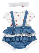 Set salopette, fascia e body per neonata Monnalisa bianco e in denim con ricamo 35G516 7081 0062 MONNALISA KIDS 