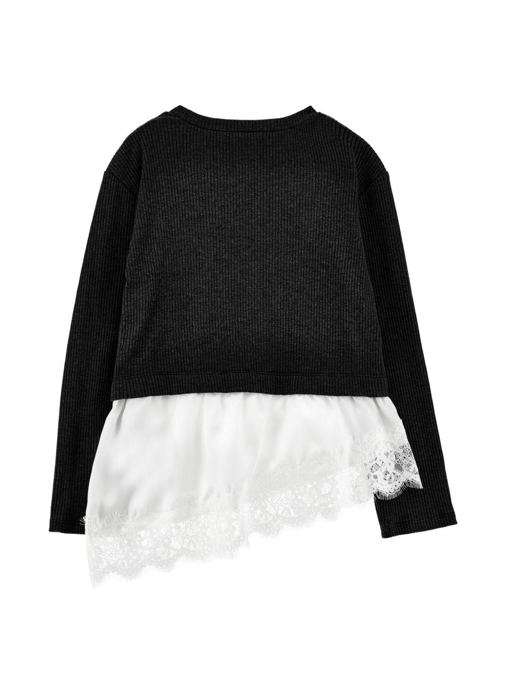 Maglione per bambina Monnalisa Kids nero con rifinitura in pizzo 41H607 8214 0050 MONNALISA KIDS 