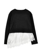 Maglione per bambina Monnalisa Kids nero con rifinitura in pizzo 41H607 8214 0050 MONNALISA KIDS 