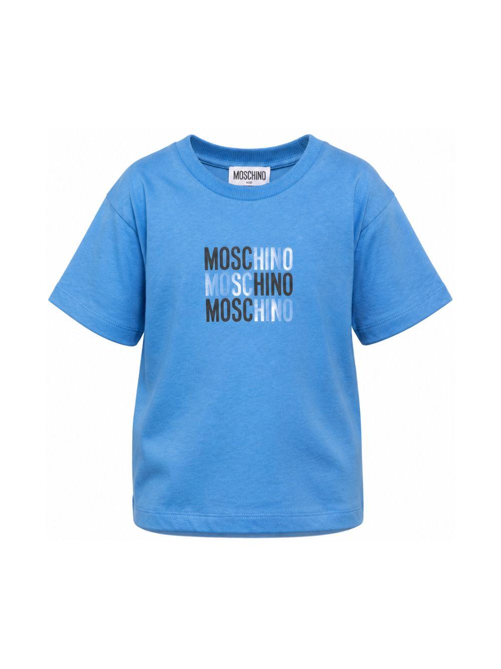 T-shirt per bambini Moschino Kids azzurro con logo sul davanti H5M05GLAA23 40630 MOSCHINO KIDS 