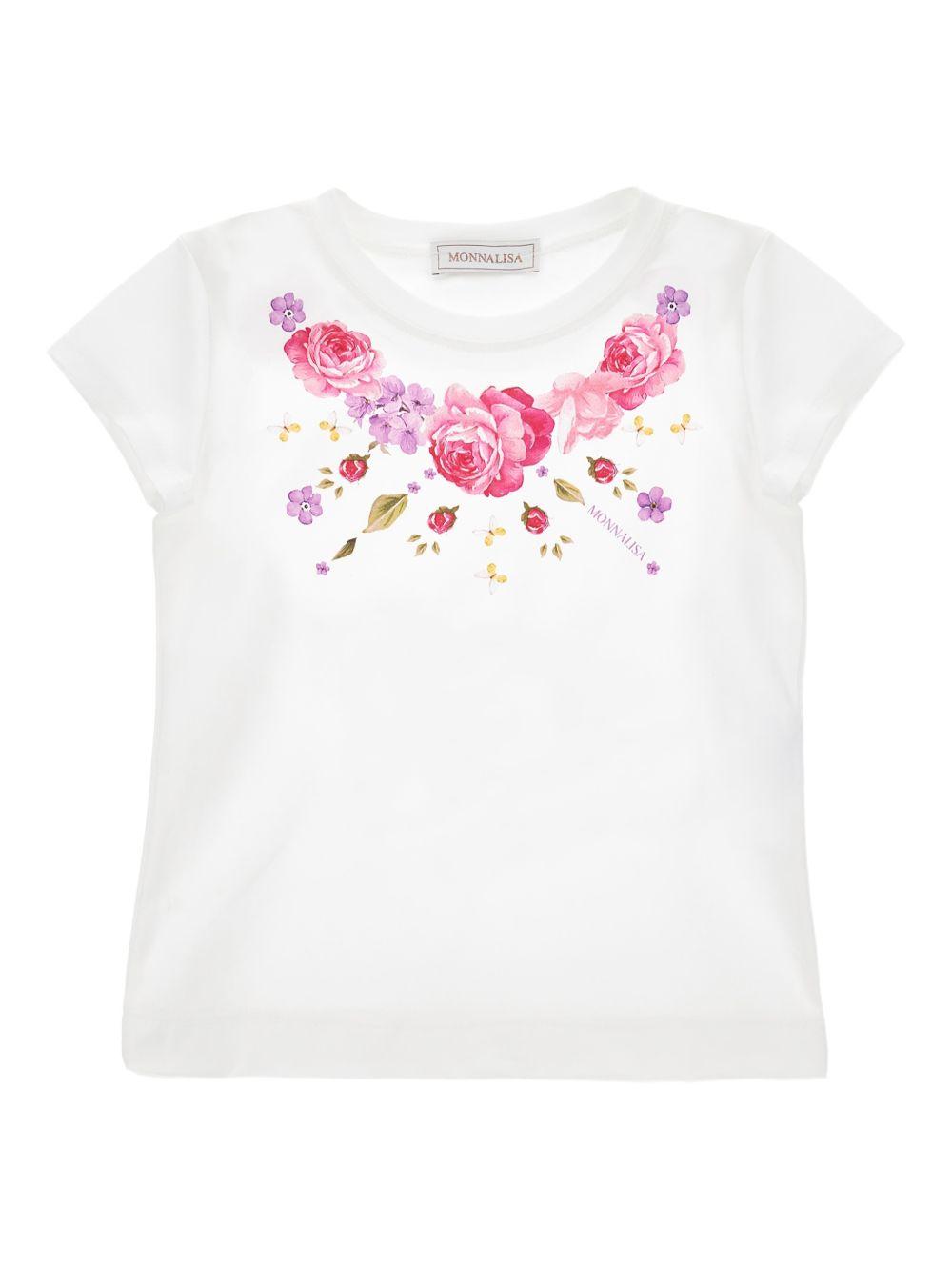 T-shirt per bambina Monnalisa bianca con stampa a fiori 11G605 7201 0099 MONNALISA KIDS 