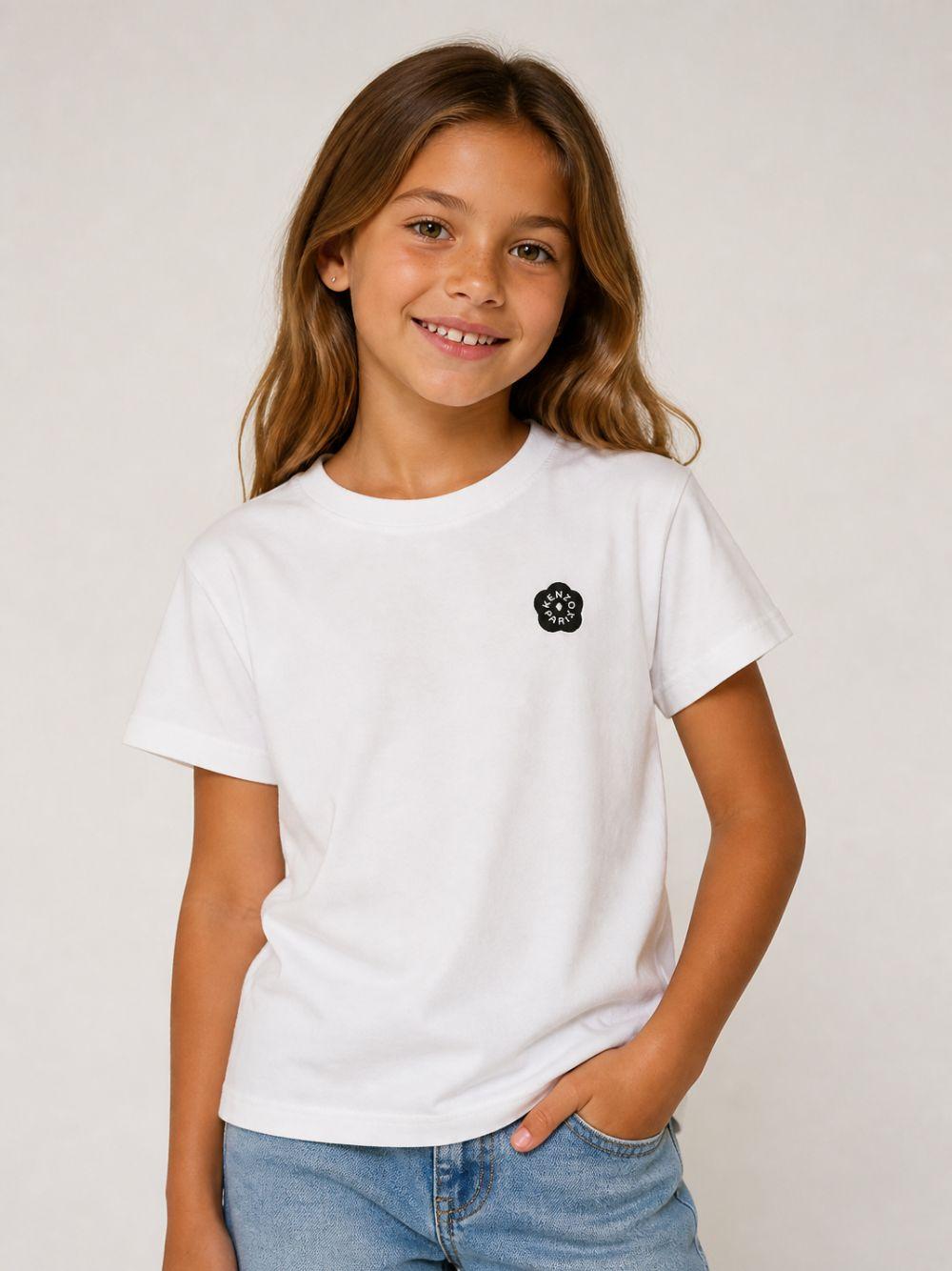 T-shirt per bambina Kenzo Kids bianca con applicazione Boke Flower sul petto K62190 117 KENZO KIDS 
