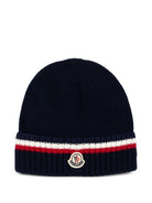 Berretto per bambino Moncler Enfant blu a righe con applicazione L29543B00001M4281 745 MONCLER KIDS 