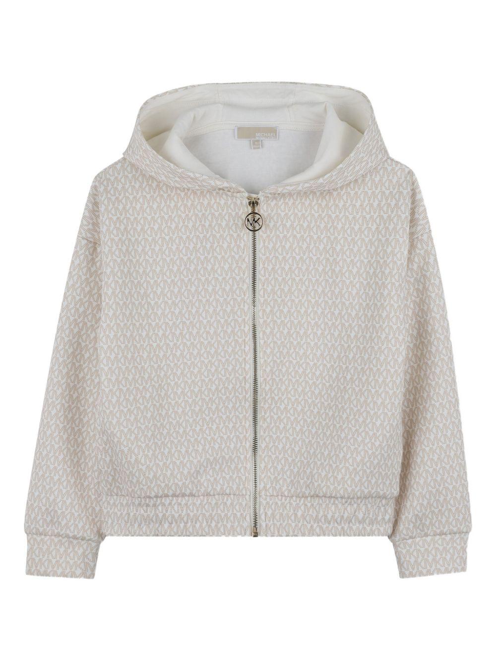 Felpa con zip per bambino Michael Kors Kids beige con stampa logo all-over R30589 190 MICHAEL KORS KIDS 