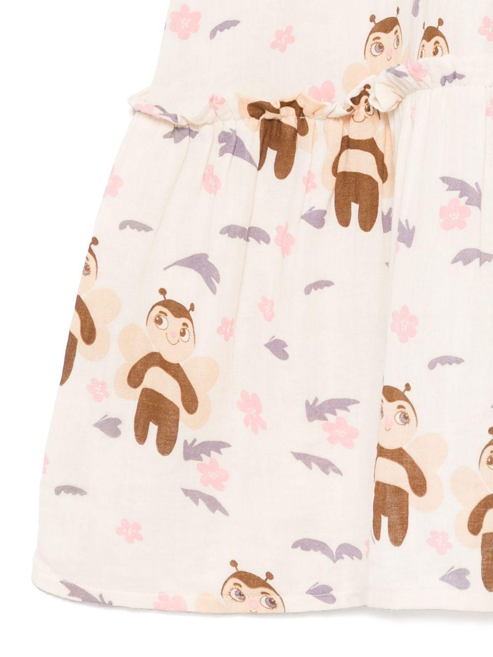 Abito per bambina Mini Rodini bianco con stampa grafica all-over e orlo dritto 2565011411 OFF-WHITE MINI RODINI 