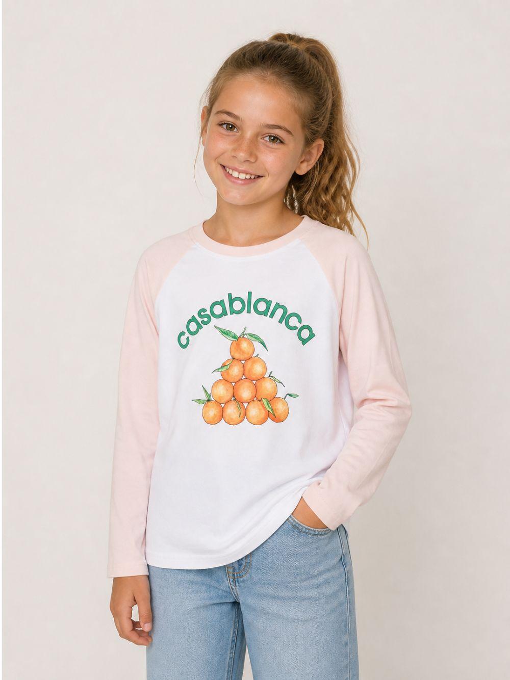T-shirt per bambina Casablanca Kids bianca e rosa con stampa grafica KPF26JTS09901 PINK WHITE CASABLANCA KIDS 