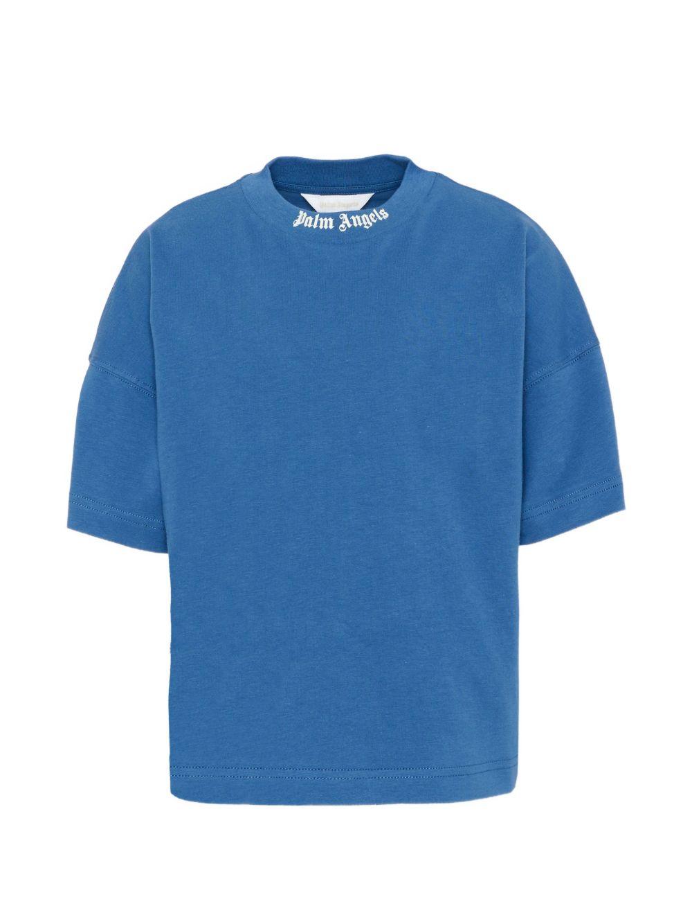 T-shirt per bambino Palm Angels blu con logo sul retro PBAA002S26JER001 060 PALM ANGELS KIDS 