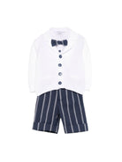 Set cardigan e salopette per neonato Colorichiari blu a righe con fiocco (4 pezzi) MN408431 4908b 60 COLORICHIARI KIDS 
