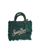 Borsa in rafia con volant MC2 Saint Barth verde con logo ricamato RAFV002 01529L MC2 ST. BARTH KIDS 