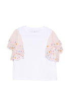 T-shirt per bambina Stella McCartney Kids bianca con dettagli in rete TY8D11 Z0434 100 STELLA McCARTNEY KIDS 