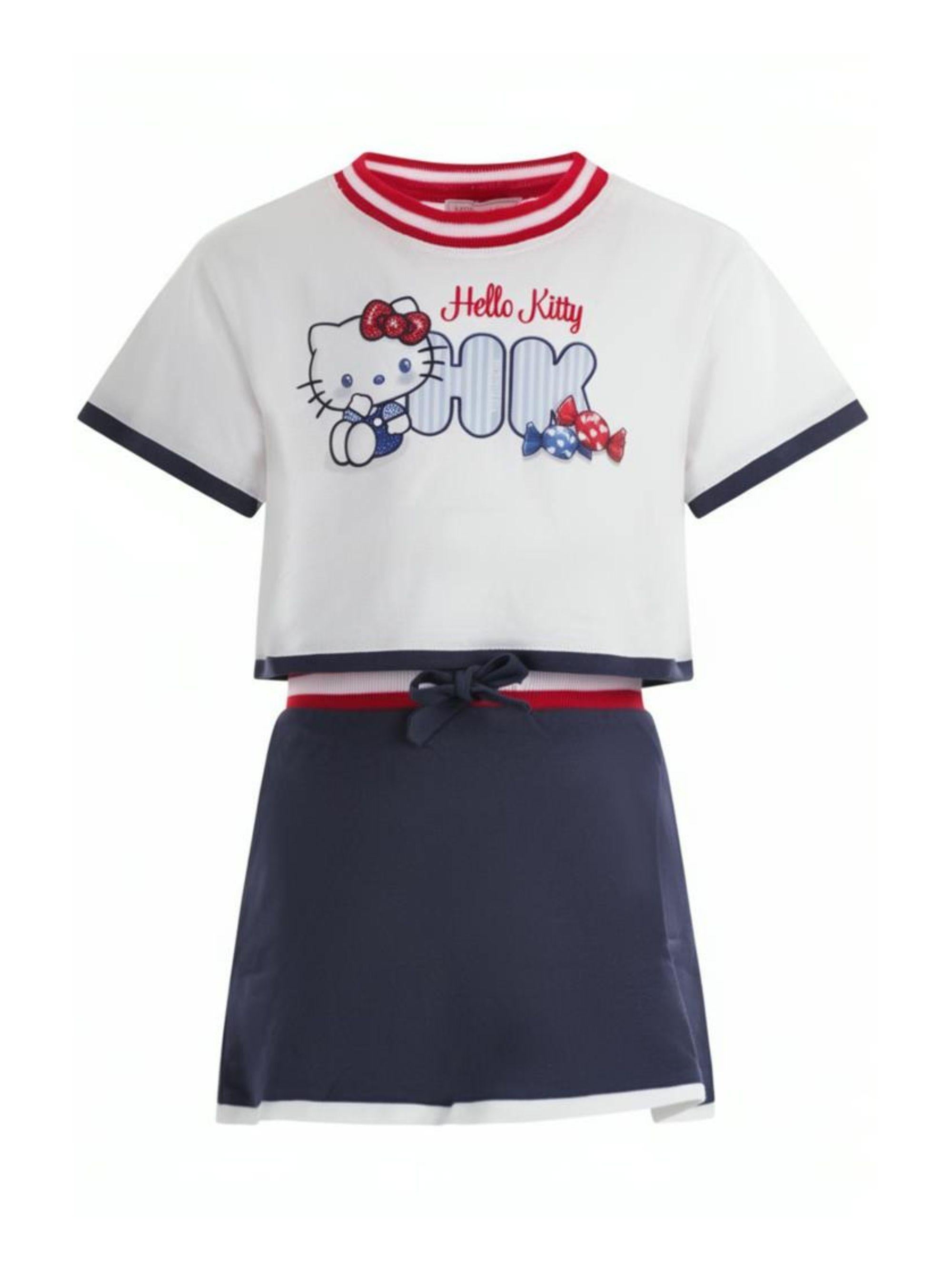 Set due pezzi t-shirt gonna  plissettata per bambina Monnalisa multicolore con stampa grafica sul davanti 19G502 7006 9956 MONNALISA KIDS 
