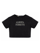 T-shirt per bambina Alberta Ferretti Kids nera con stampa con logo sul davanti R1G600 7120 0050 ALBERTA FERRETTI KIDS 