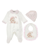 Set tutina bavaglino e cappellino per neonata Monnalisa bianco con stampa coniglietta 35G518 7000 0001 MONNALISA KIDS 