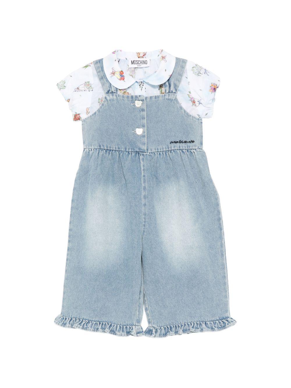 Salopette per neonata Moschino Kids azzurra con camicetta MDG01NL0E33 83281 MOSCHINO KIDS 