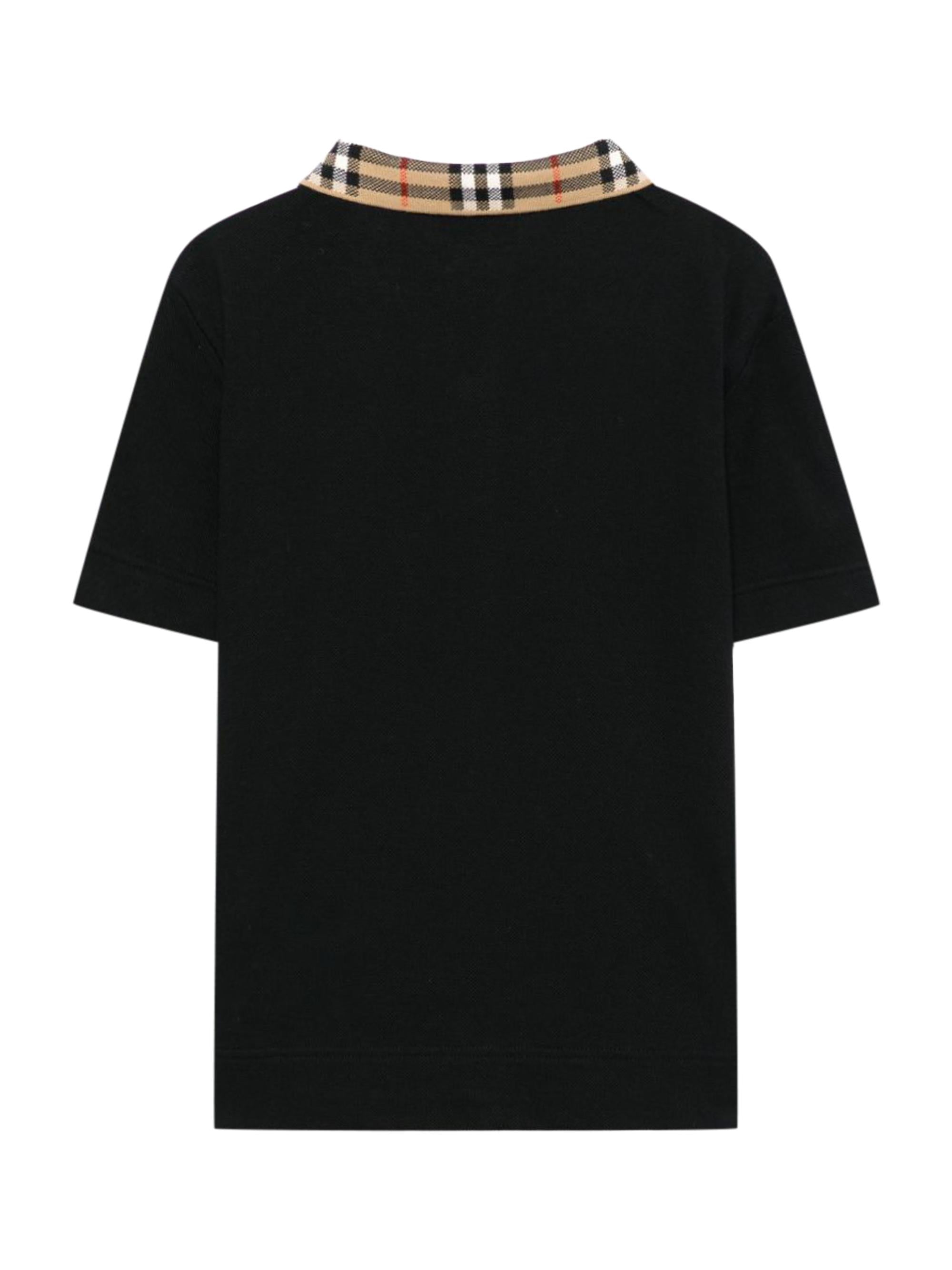 Polo per bambino Burberry Kids nera con colletto con caratteristico motivo Vintage Check 8105570 A1189 BURBERRY KIDS 