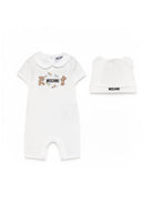 Set tutina e cappellino per neonati Moschino Kids bianco con stampa Teddy Bear MUY090LAA01 10063 MOSCHINO KIDS 