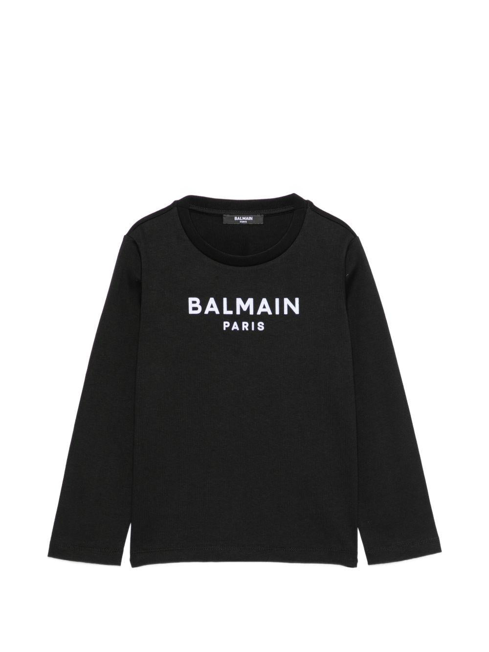T-shirt per bambino Balmain Kids nera con dettaglio logo sul davanti BZ8I20 Z3672 930BC BALMAIN KIDS 