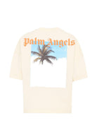 T-shirt per bambino Palm Angels Kids beige con stampa grafica sul retro PBAA002S26JER002 002 PALM ANGELS KIDS 