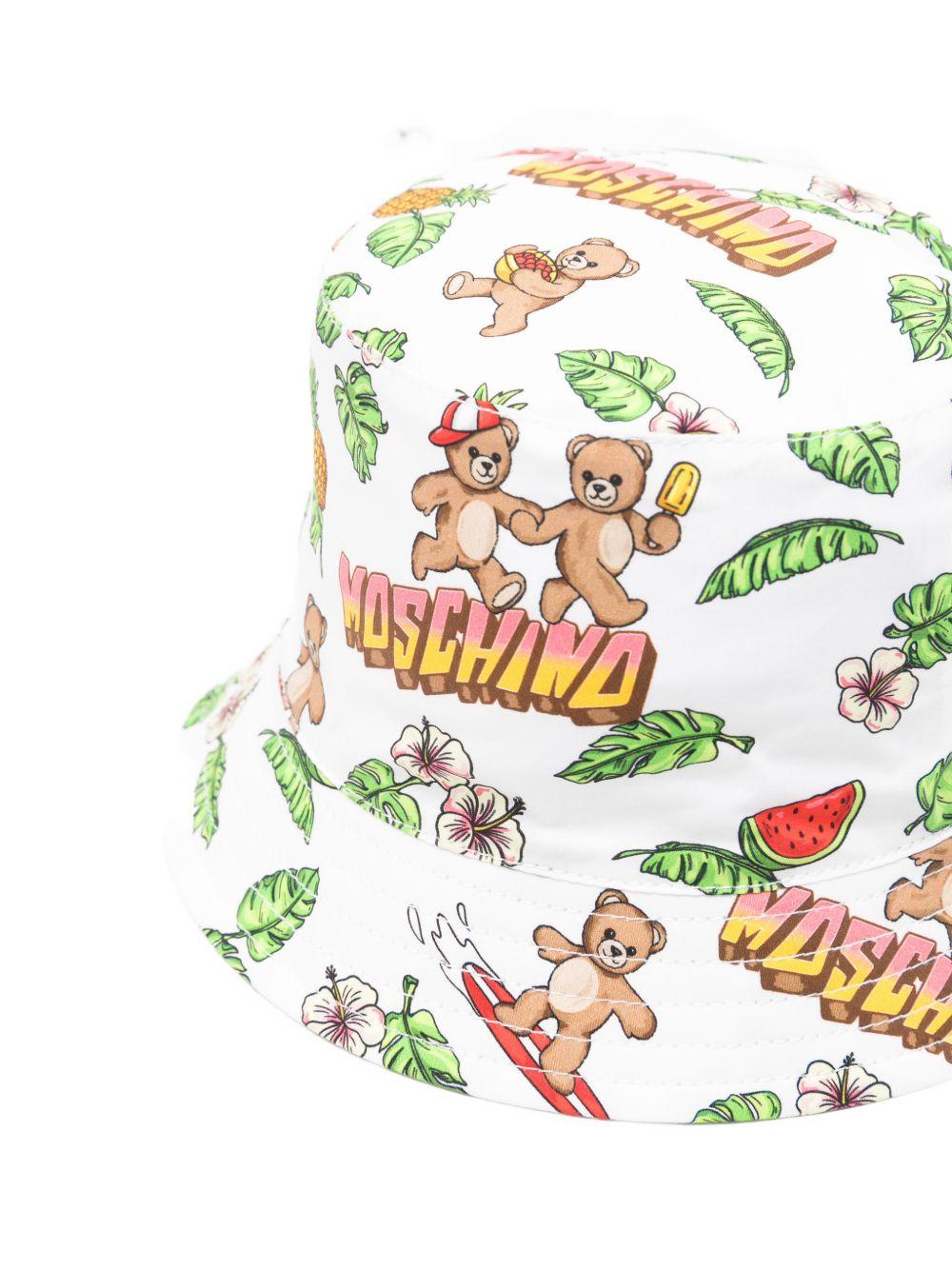 Cappello bucket per neonato Moschino Kids bianco con stampa grafica MUX05SLLB64 83657 MOSCHINO KIDS 
