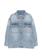 Giubbino per bambino Moschino Kids denim con stampa orso HUC01VL0E44 40511 MOSCHINO KIDS 
