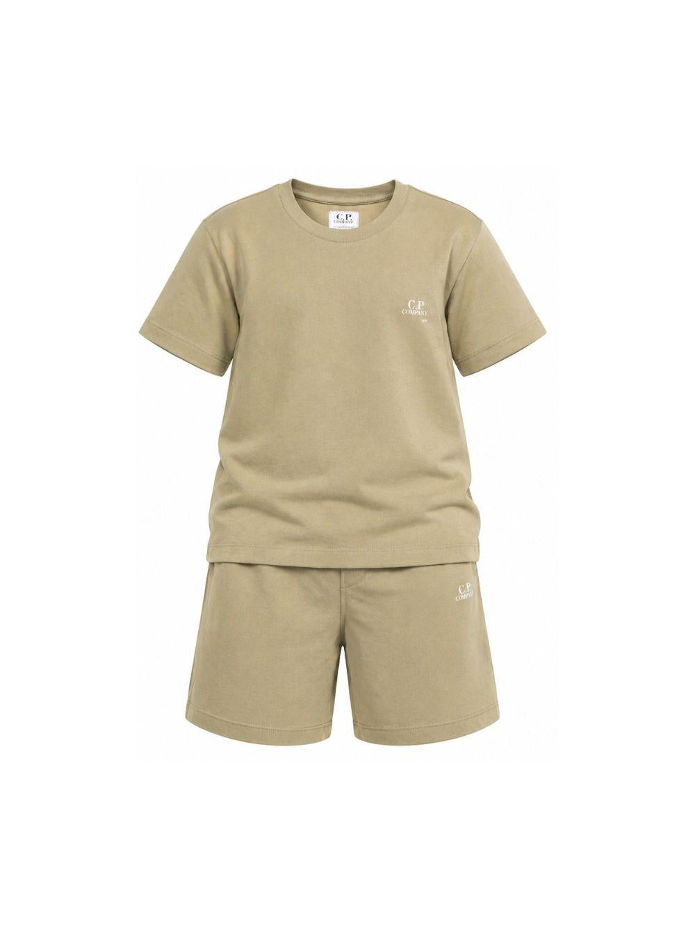Set t-shirt e shorts per bambino C.P. Company Kids verde con logo sul davanti CMG005LAA17 30915 C.P.COMPANY KIDS 