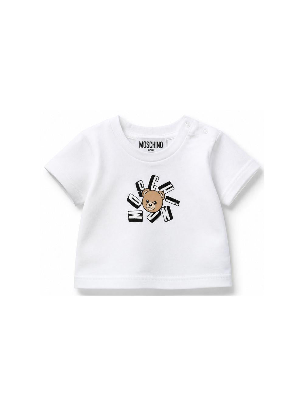 T-shirt per neonati Moschino Kids bianca con motivo Teddy Bear MXM047LAA02 10101 MOSCHINO KIDS 