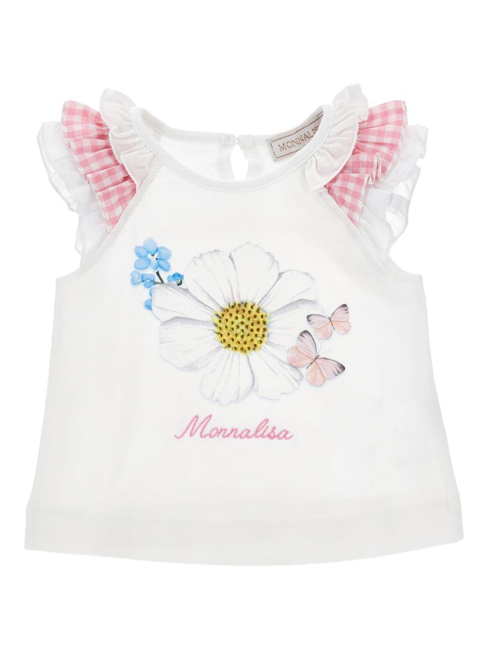 T-shirt per neonata Monnalisa bianca con stampa a fiori 39G605 7002 0099 MONNALISA KIDS 