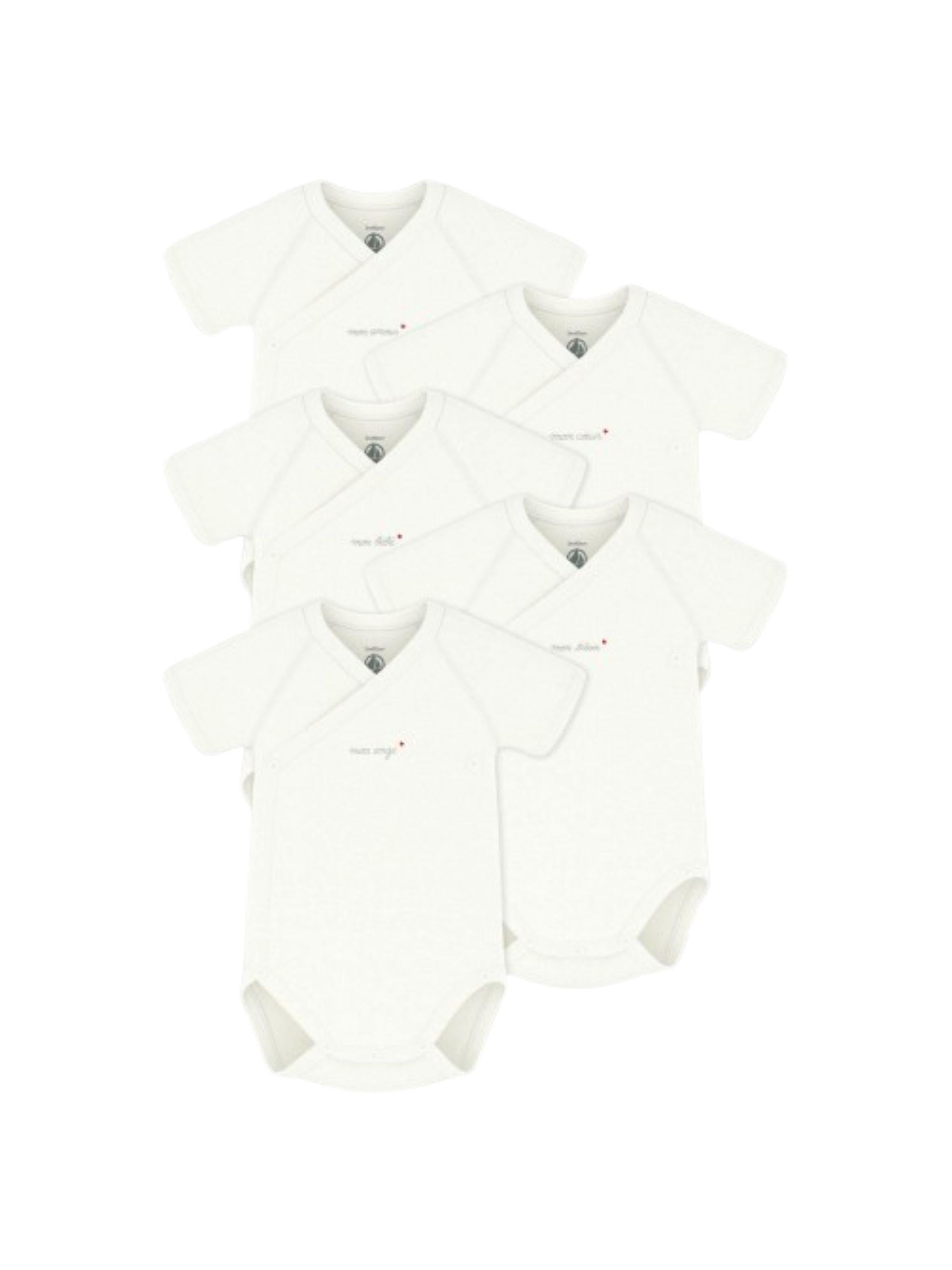 Set di cinque tutine per neonati Petit Bateau bianche con scollo a V A0F9Y 00 PETIT BATEAU KIDS 