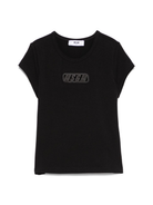 T-shirt per bambina MSGM Kids nero in jersey elasticizzato con ricamo con logo frontale S5MSJGTH081 110 MSGM KIDS 