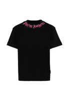 T-shirt per bambina Palm Angels Kids nera con logo fucsia sul davanti PGAA002S26JER005 110 PALM ANGELS KIDS 