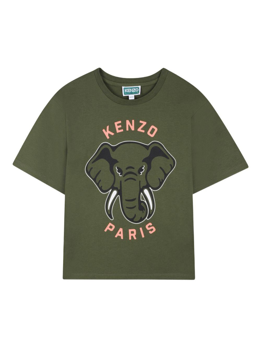 T-shirt per bambino Kenzo Kids verde con stampa sul davanti K61803 64B KENZO KIDS 