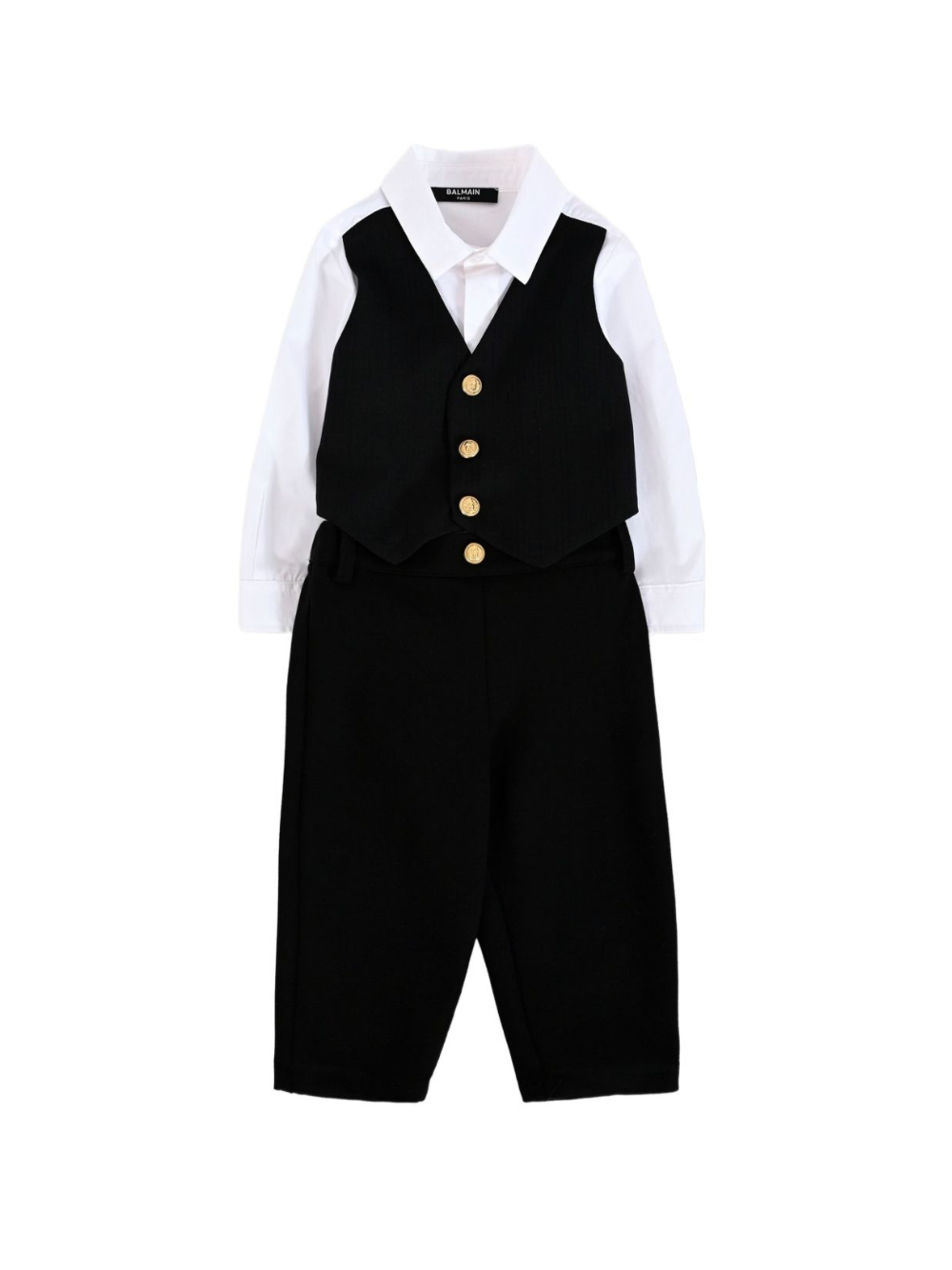 Abito elegante per neonato Balmain Kids nero con gilet e bottoni dorati BXA51A J0371 930BC BALMAIN KIDS 