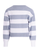 Maglione per bambina Monnalisa azzurro a righe con stampa grafica sul davanti 19G606 7029 5899 MONNALISA KIDS 