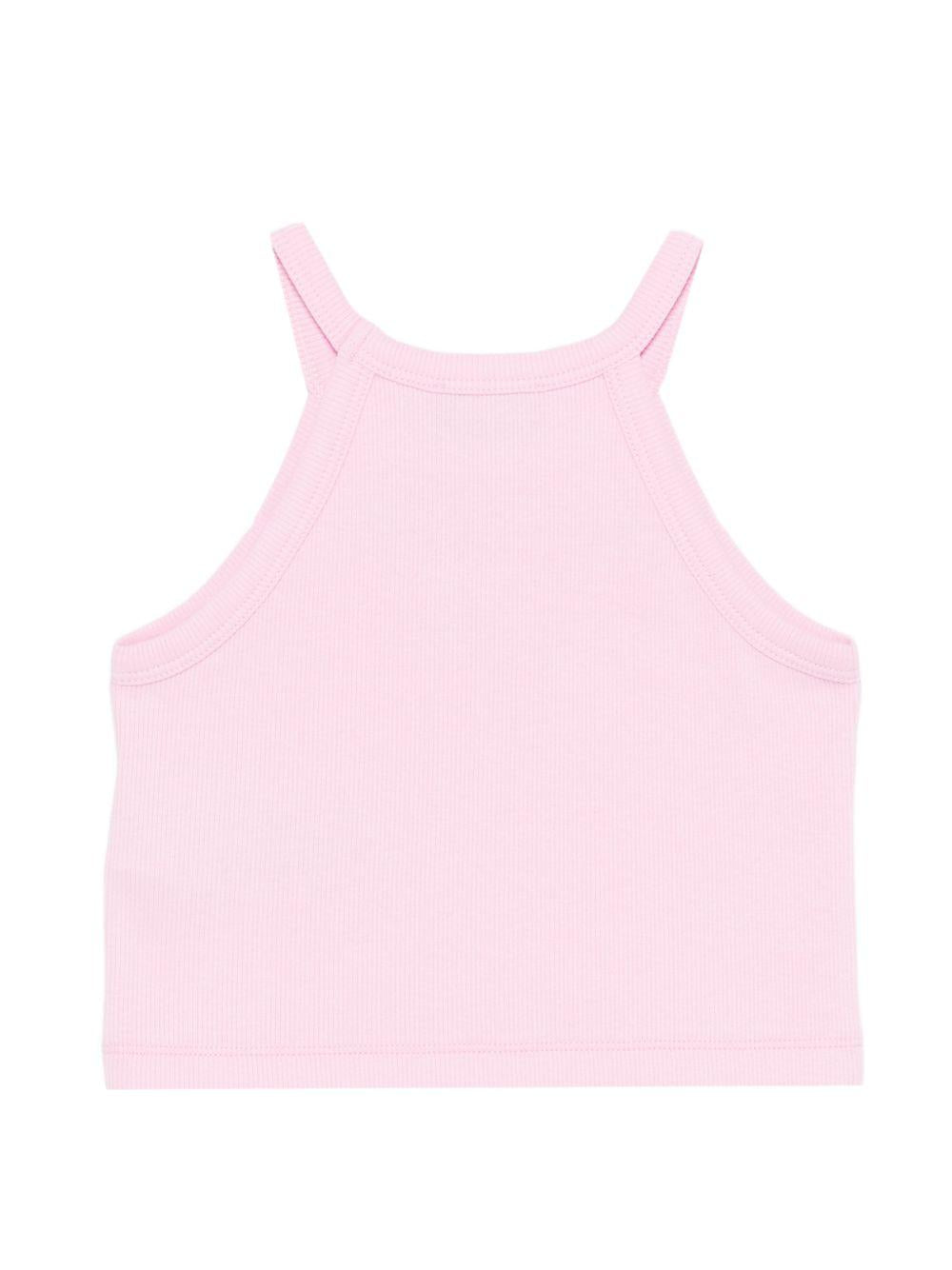 Top per bambina Moschino Kids rosa con stampa Teddy Bear con fiore HDM06ZLBA39 51473 MOSCHINO KIDS 