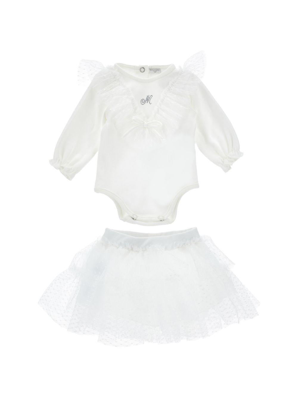 Set t-shirt e gonna per neonata Monnalisa Kids bianco con dettagli con ruches 35H500 8070 0001 MONNALISA KIDS 