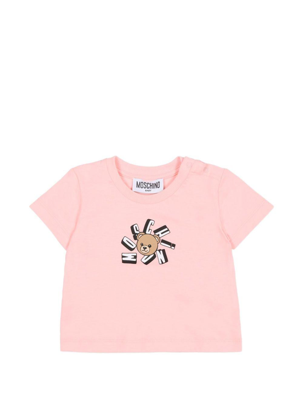 T-shirt per neonata Moschino Kids rosa con motivo Teddy Bear MXM047LAA02 50209 MOSCHINO KIDS 