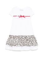 Abito per bambina Monnalisa bianco con ruches e dettaglio leopardato 11E907 5202 9980 MONNALISA 
