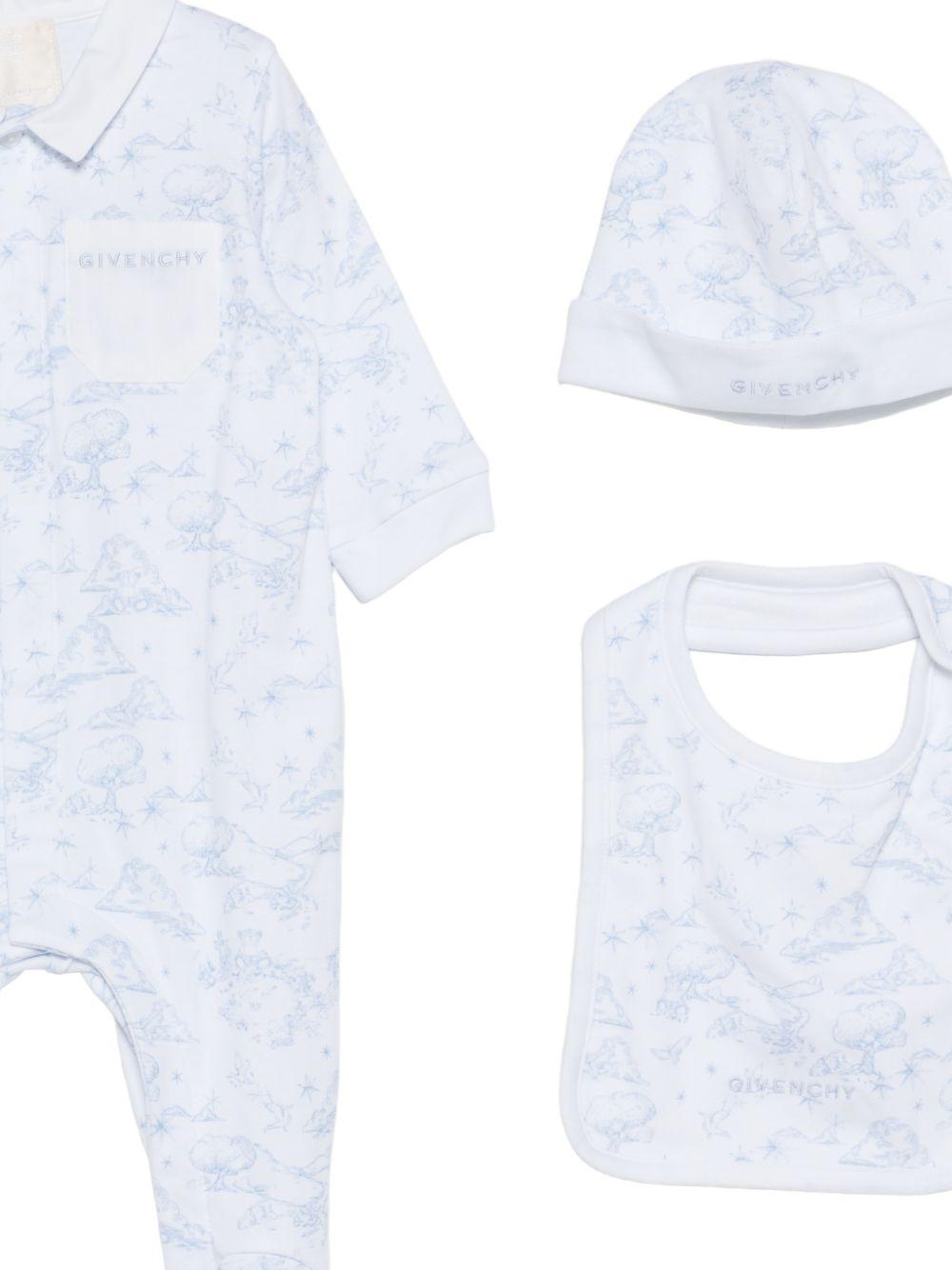 Set tutina cappellino per neonato Givenchy Kids azzurro con stampa grafica all-over H31264 N48 GIVENCHY KIDS 