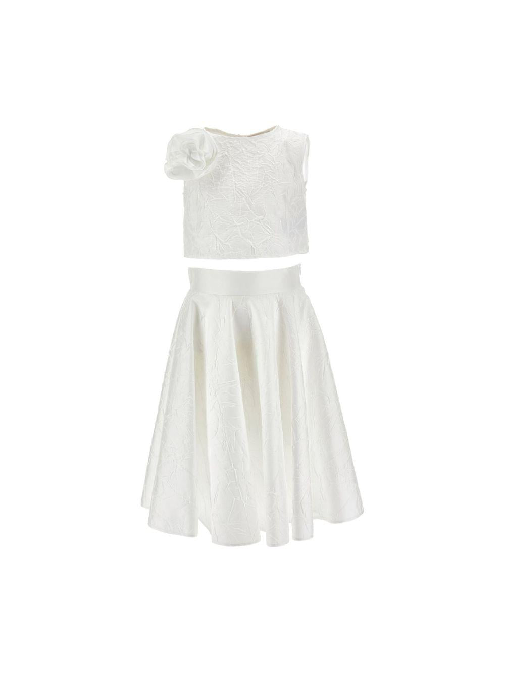 Set per bambina top e gonna Monnalisa bianca con applicazioni a fiore 71G501 7305 0001 MONNALISA KIDS 